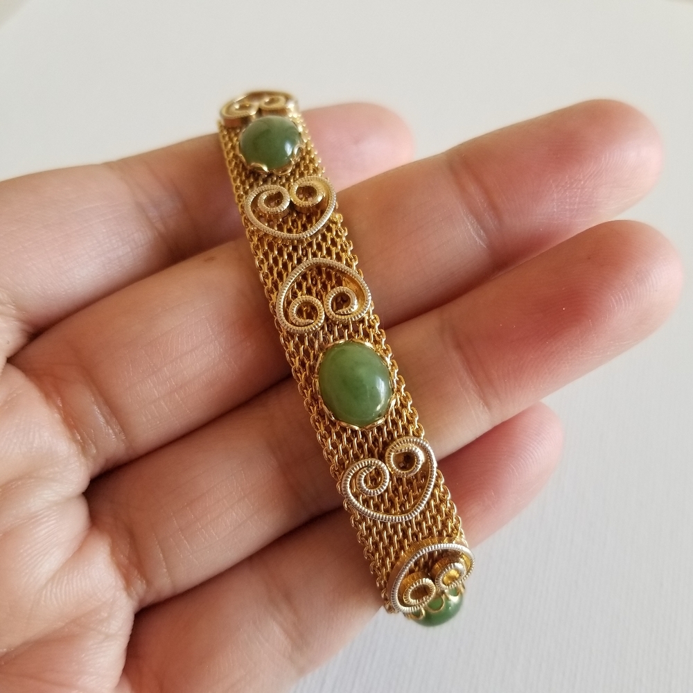 Vintage Heart Gold Tone Mesh Belt Bracelet